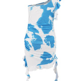 Ruffled Tie-Dye Single Shoulder Mini Dress