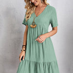 Curvy Line- V Neck Short Sleeve Dress