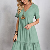 Curvy Line- V Neck Short Sleeve Dress