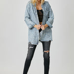 Distressed Raw Hem Denim Shirt