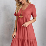 Curvy Line- V Neck Short Sleeve Dress