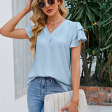 V-Neck Flounce Sleeve Blouse