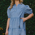 Washed Tiered Mini Denim Dress