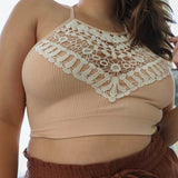 Plus Size Crochet Lace High Neck Bralette