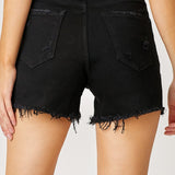 Frayed Hem Denim Shorts with Fringe Detail Pockets