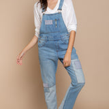 Front Chest Zipper Slim Leg Denim Overalls