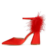 Palmetta Fur Detail Block Heel Sandals