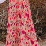 Printed Elastic Waist Pleated Maxi Skirt