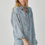 Distressed Raw Hem Denim Shirt