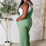 Double Take Full Size Wide Strap Overall with Pockets in Green backside