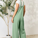 Double Take Wide Strap Overall with Pockets in Green