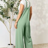 Double Take Wide Strap Overall with Pockets in Green