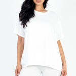 Women's oversized two-piece lounge set featuring a relaxed fit short-sleeve tee and high-waisted biker shorts, available in multiple vibrant colors. Perfect for casual wear, workouts, or athleisure style.