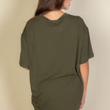 Women's oversized two-piece lounge set featuring a relaxed fit short-sleeve tee and high-waisted biker shorts, available in multiple vibrant colors. Perfect for casual wear, workouts, or athleisure style.