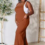 Double Take Full Size Wide Strap Overall with Pockets in Brown