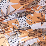 Square Neck Printed One-Piece Swimwear and Matching Cover Up Swim Set in Leaf Print Brown/Tan