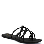 Women's handcrafted black crisscross flat sandals with minimalist strappy design by Rag & Co – stylish slip-on summer footwear.