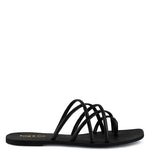 Women's handcrafted black crisscross flat sandals with minimalist strappy design by Rag & Co – stylish slip-on summer footwear.