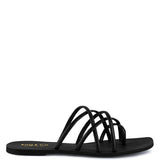 Women's handcrafted black crisscross flat sandals with minimalist strappy design by Rag & Co – stylish slip-on summer footwear.
