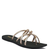 Women's handcrafted gold crisscross flat sandals with minimalist strappy design by Rag & Co – stylish slip-on summer footwear.