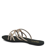 Women's handcrafted gold crisscross flat sandals with minimalist strappy design by Rag & Co – stylish slip-on summer footwear.