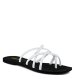Women's handcrafted White crisscross flat sandals with minimalist strappy design by Rag & Co – stylish slip-on summer footwear.