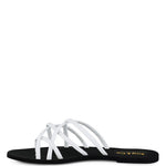 Women's handcrafted White crisscross flat sandals with minimalist strappy design by Rag & Co – stylish slip-on summer footwear.