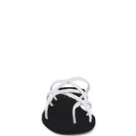 Women's handcrafted White crisscross flat sandals with minimalist strappy design by Rag & Co – stylish slip-on summer footwear.