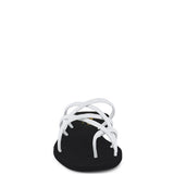 Women's handcrafted White crisscross flat sandals with minimalist strappy design by Rag & Co – stylish slip-on summer footwear.