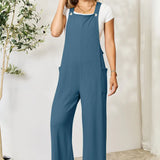Double Take Wide Strap Overall with Pockets in Blue