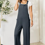 Double Take Wide Strap Overall with Pockets in Dark Grey