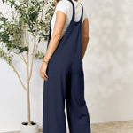 Double Take Wide Strap Overall with Pockets Backside in Blue