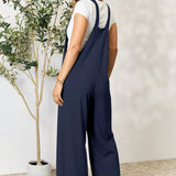 Double Take Wide Strap Overall with Pockets Backside in Blue