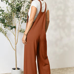 Double Take Wide Strap Overall with Pockets Backside in Brown