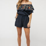 Floral Embroidered Off Shoulder Romper