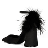 Palmetta Fur Detail Block Heel Sandals