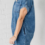 Raw Hem Pocketed Cap Sleeve Denim Dress