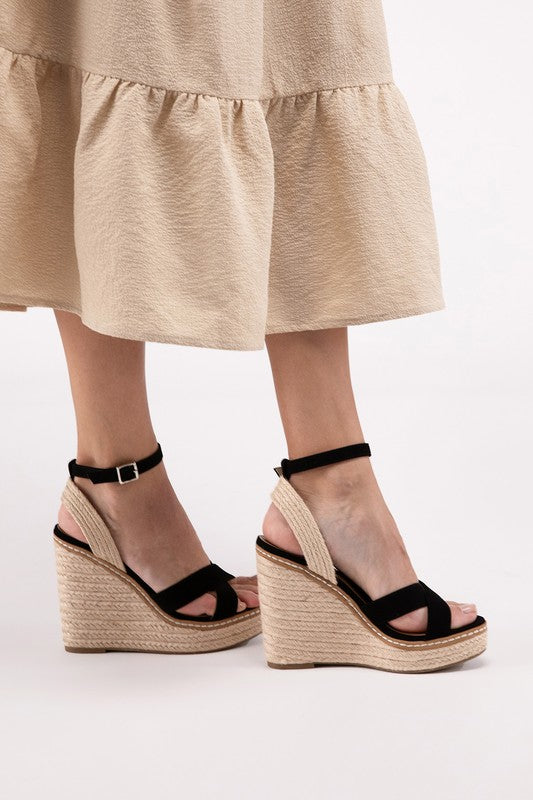 Criss Cross Ankle Strap Espadrille Platform Wedge Sandals