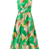 Ruched Printed Halter Neck Sleeveless Dress