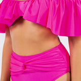 TWO PIECE TOP RUFFLE SHOULDER WITH TWISTED DESIGN