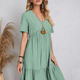 Curvy Line- V Neck Short Sleeve Dress