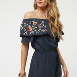 Floral Embroidered Off Shoulder Romper