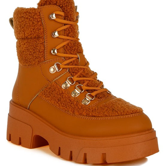 Wellerman Faux Fur Detail Chunky Hiker Boots