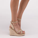 Criss Cross Ankle Strap Espadrille Platform Wedge Sandals