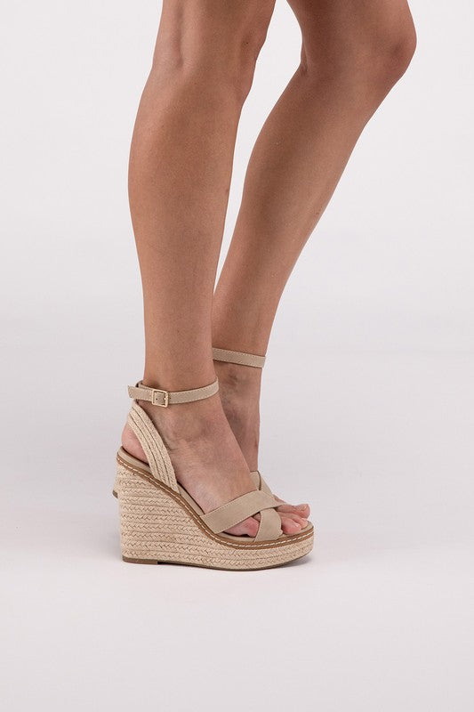 Criss Cross Ankle Strap Espadrille Platform Wedge Sandals