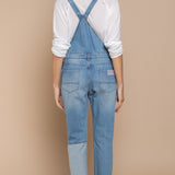 Front Chest Zipper Slim Leg Denim Overalls