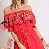 Floral Embroidered Off Shoulder Romper