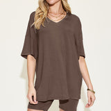 Basic Bae Full Size V-Neck Drop Shoulder T-Shirt and Shorts Set