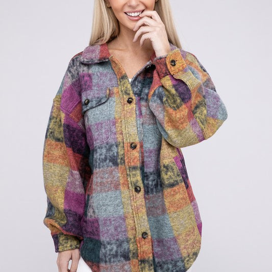 Loose Fit Buttoned Down Check Shirt Jacket