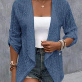 Eyelet Roll-Tab Sleeve Cardigan